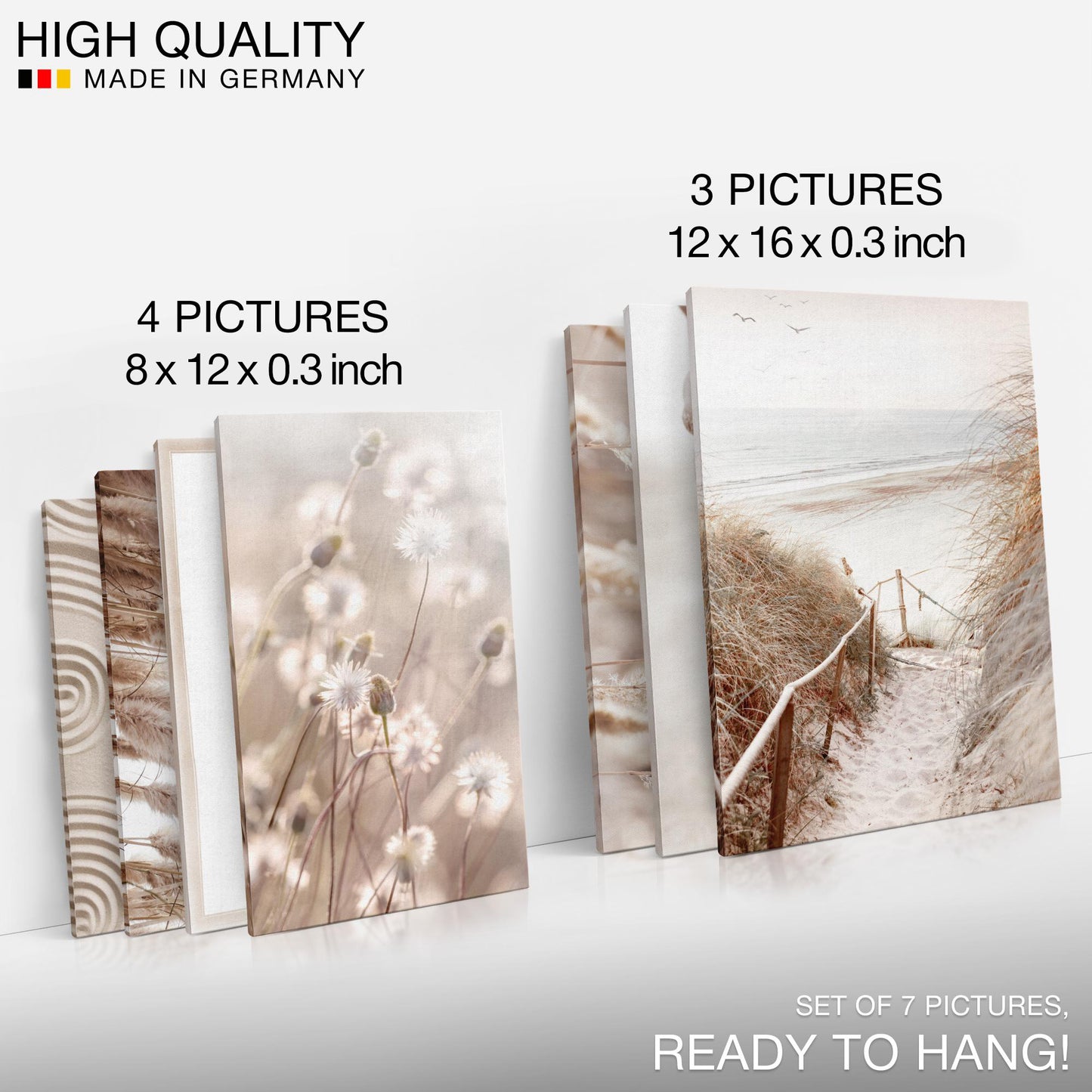 Set of Canvas - COMPLETELY READY TO HANG - Picture for Wall - Boho Pampasgras - 7 Part - Living Room Bedroom N003971a