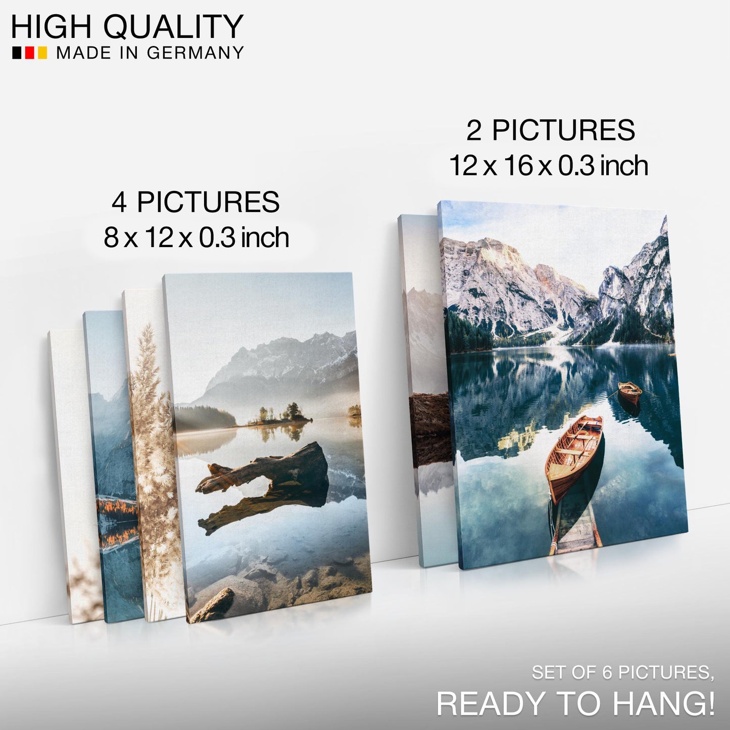 Set of Wall Picture Lake Mountains — STYLISH, NO FRAME REQUIRED — Modern Collage With Nature — Living Room Bedroom N003663a