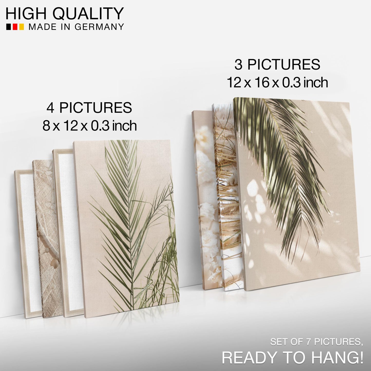 Set of Canvas - COMPLETELY READY TO HANG - Picture for Wall - Boho Pampasgras - 7 Part - Living Room Bedroom N005871a